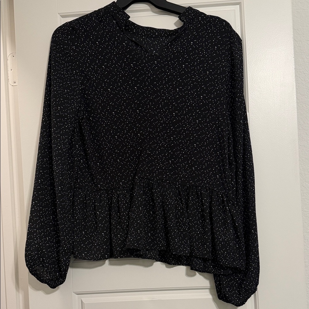 LOFT Black Speckled Peplum Long-Sleeve Top - Picture 2 of 2